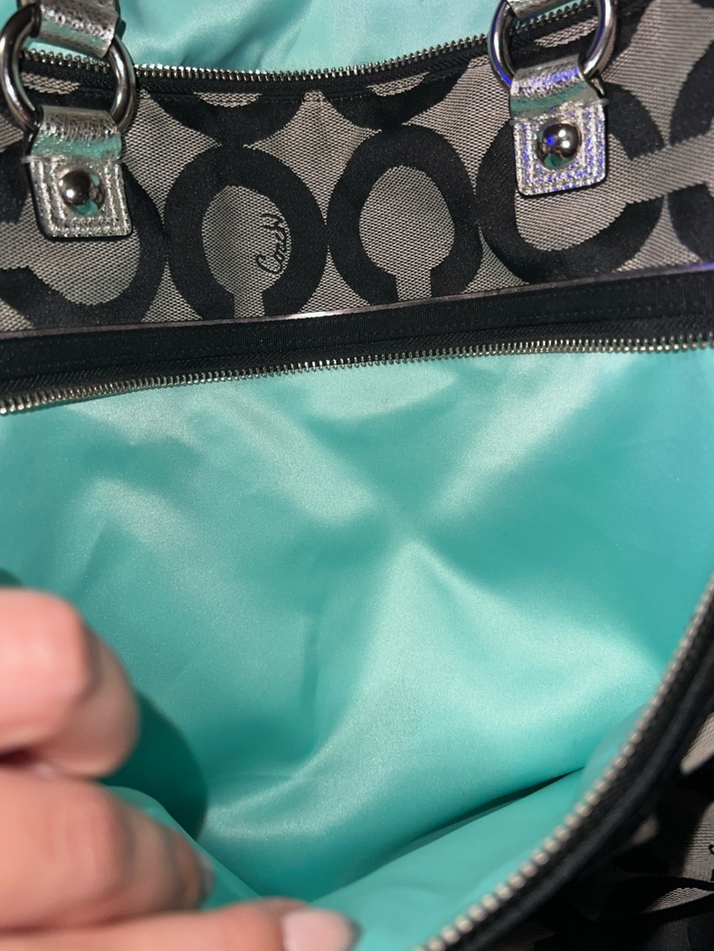 Coach Black and Gray Signature Shoulder Bag with Silver Handles - Picture 4 of 6